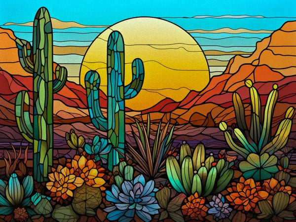 Landscape Painting Stained Glass Films, Transom Windows Film, Opaque Sticker, Self Adhesive, Static Cling, Custom Size