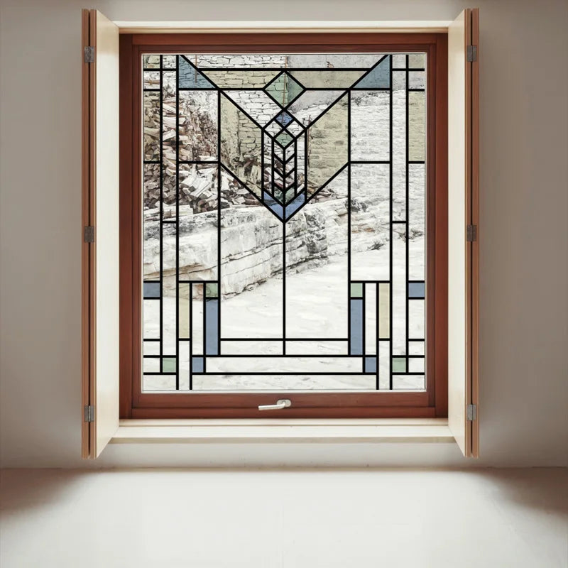 Stained Glass Window Film Transparent Glass Sticker Static Cling Prairie Scottish Style Office Door Anticollision Home Decor