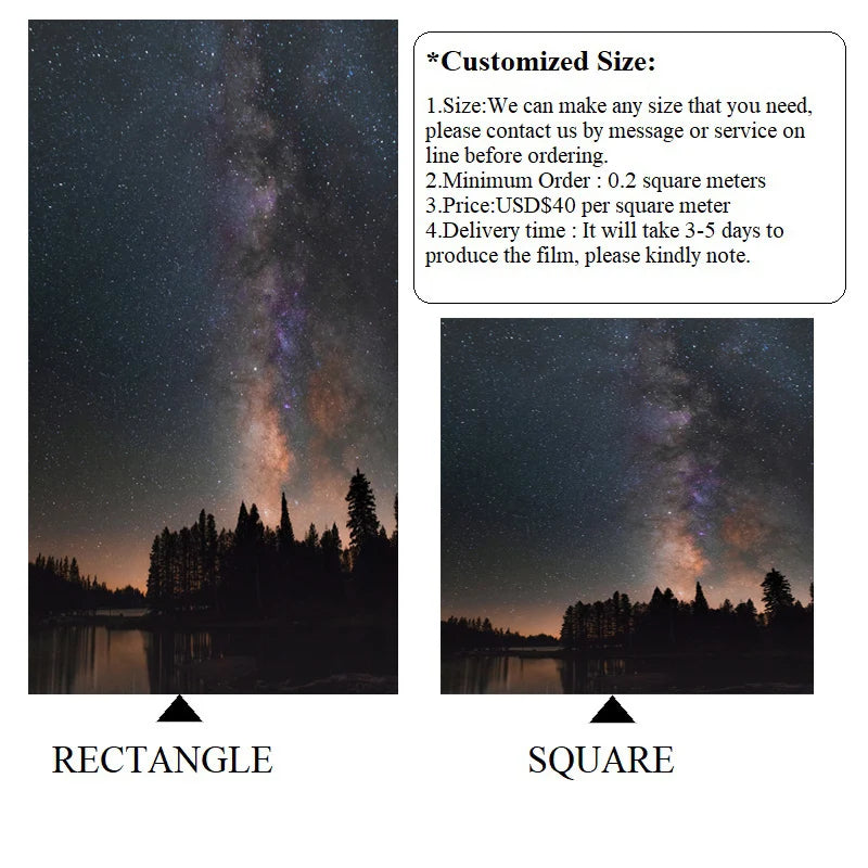 Stained Glass Window Glass Film Frosted Sticker Static Cling Starry Sky,Custom made any Window Size/Shape,Print with Your Photo