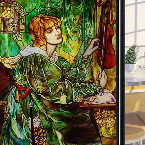 Custom Size Glass Window Film,Static Cling Stained Glass Films,Foil Retro Stickers,For Girl's Room Bathroom Kitchen Door Home