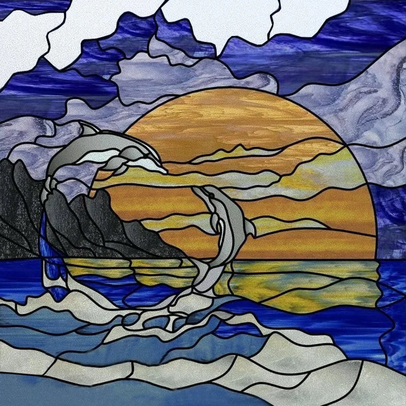 Custom size Window Film Stained Glass Films Frosted Privacy Static Cling Background Sticker Aquarium Ocean Poster Fish Tank Film