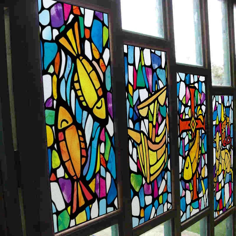 Window Film Frosted Stained Glass Films Customized, Frosted Stained Window Sticker Chuch Style Jesus/Christ Painting