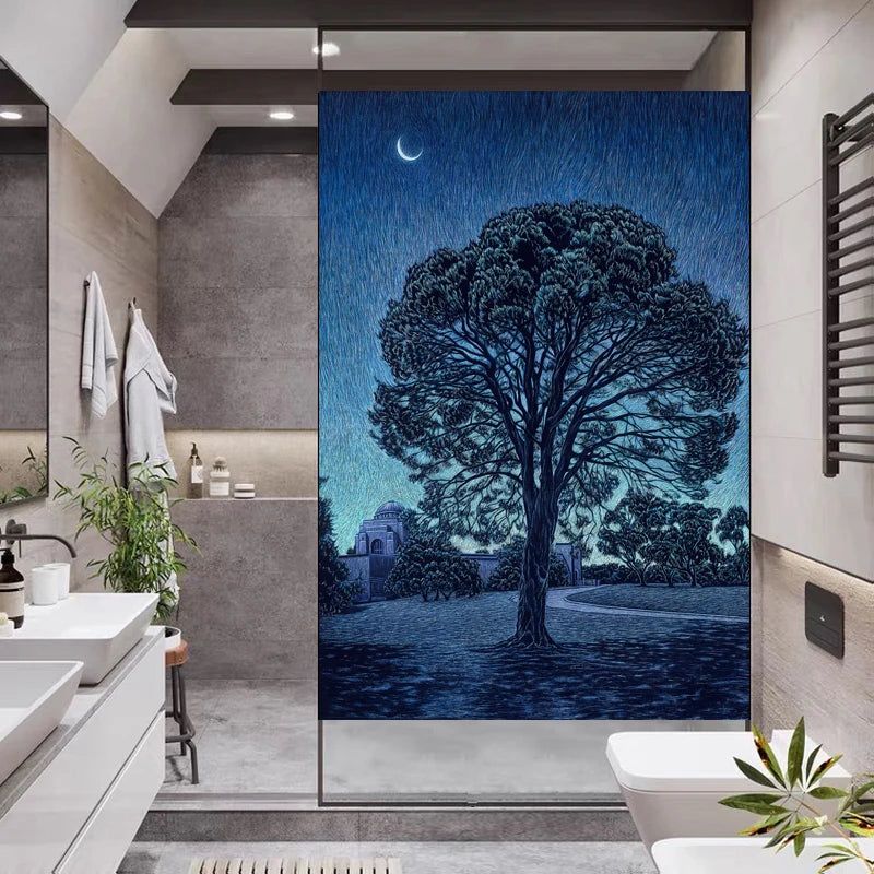 Stained Glass Window Glass Film Frosted Sticker Static Cling Starry Sky,Custom made any Window Size/Shape,Print with Your Photo