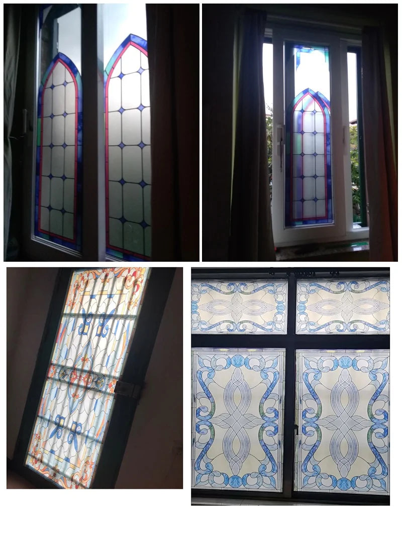 Electrostatic Cling Frosted Stained Glass Window Film, Custom Size, Home Foil Door Stickers, PVC Self-Adhesive Window Films