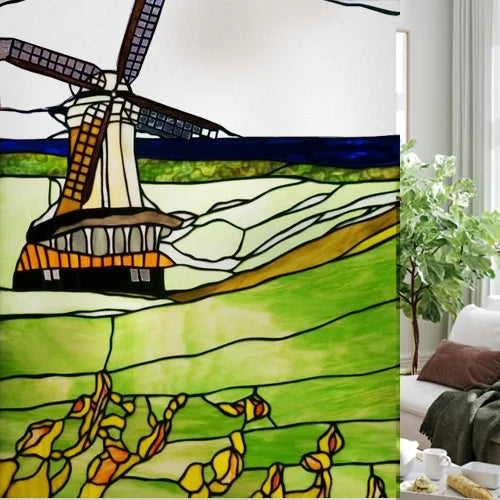 Custom size Glass Films,Stained Glass Stickers Static Cling,Frosted Privacy Print Tree,Rivers,Hill For Window Door Home Decor