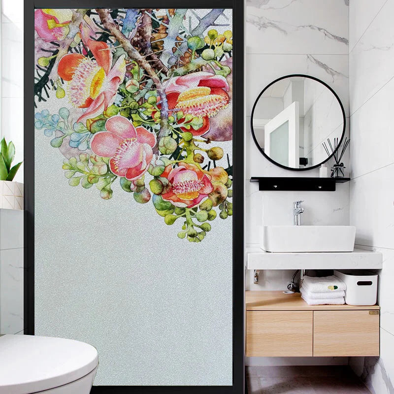 Frosted Stained Glass Window Film, Static Cling, Privacy Films, Flower Door Sticker, Kitchen, Office, Home Decor, Customized