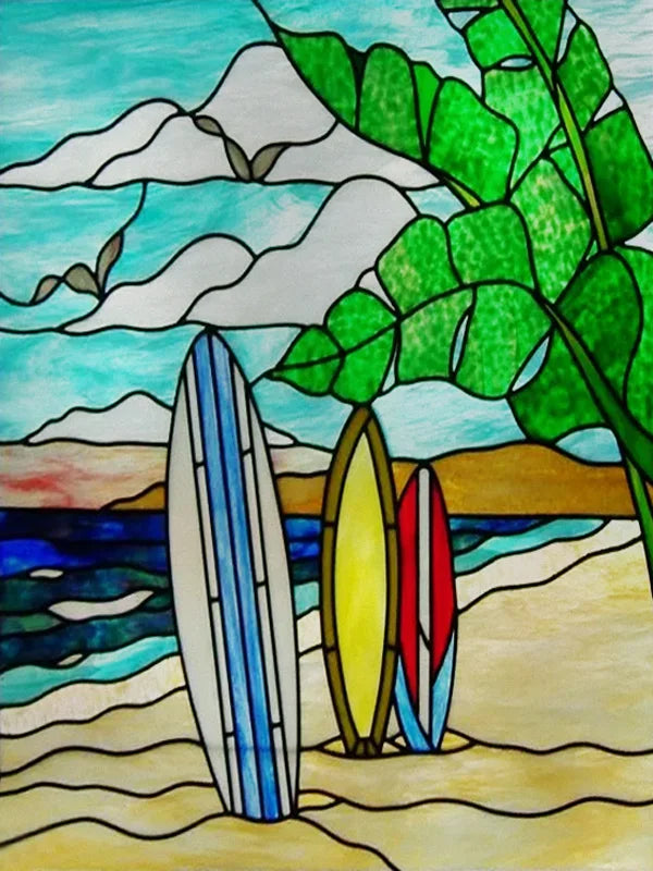 Custom Size Stained Glass Films,Privacy Static Cling,Print Castle, Lighthouse Tower, Sailboat Door Sticker,Office, Home Decor