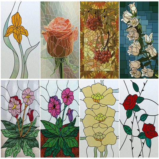 Window Film Stained Glass Stickers,Custom size Static Cling Rose,Flower Privacy Films Door Sticker Kitchen Office Home Decor