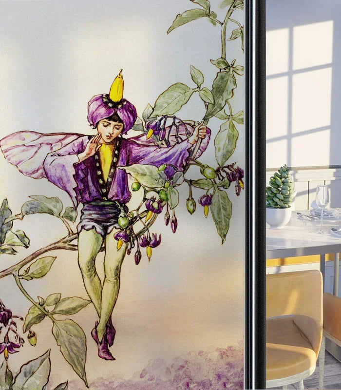 Custom Size Glass Window Film Static Cling Frosted Glass Films Foil Stickers Waterproof For Bathroom Kitchen Door Flower Fairy