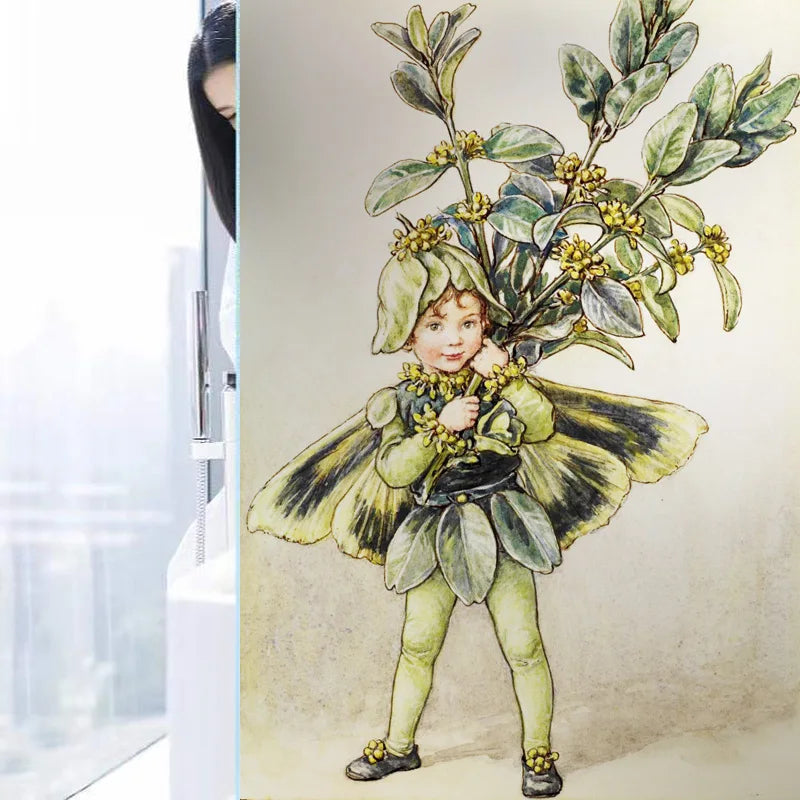 Custom Size Stained Glass Window Film, Flower Tree, Fairy Stickers, Static Cling, Kitchen, Bathroom, Bedroom, Door, Home Decor