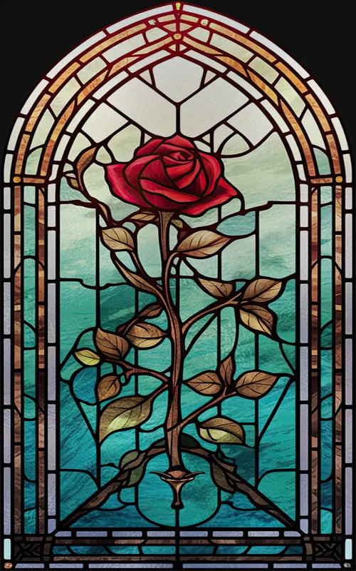 Rose Stained Glass Window Film, Frosted Window Film, ,Privacy,No Glue, Static Cling, Home Decorative