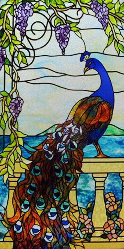Customized Size No Glue Static Cling Frosted Stained Glass Film Window Films Sticker for Bathroom Door Home Decor Church Peacock