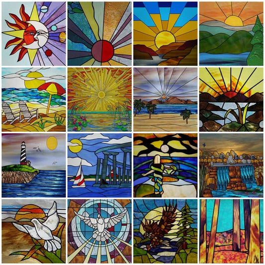 Frosted Stained Glass Window Film, Customized Privacy, Static Cling,Retro Vintage Sticker,Office, Home Decor,Sun and Moon