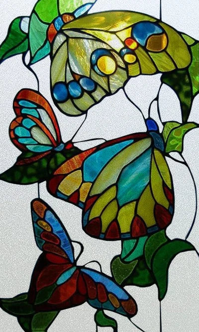 Custom size Glass Films,Stained Glass Stickers Static Cling,Frosted Privacy Print Dragonfly Butterfly for Window Door Home Decor