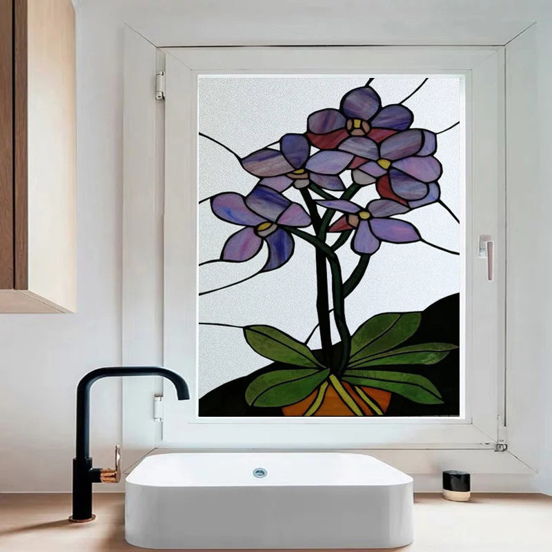 Frosted Stained Glass Film, Custom Size, Privacy, Static Cling,Door Sticker, Bathroom  Kitchen  Home Decor,Rose,Flower, Fruit