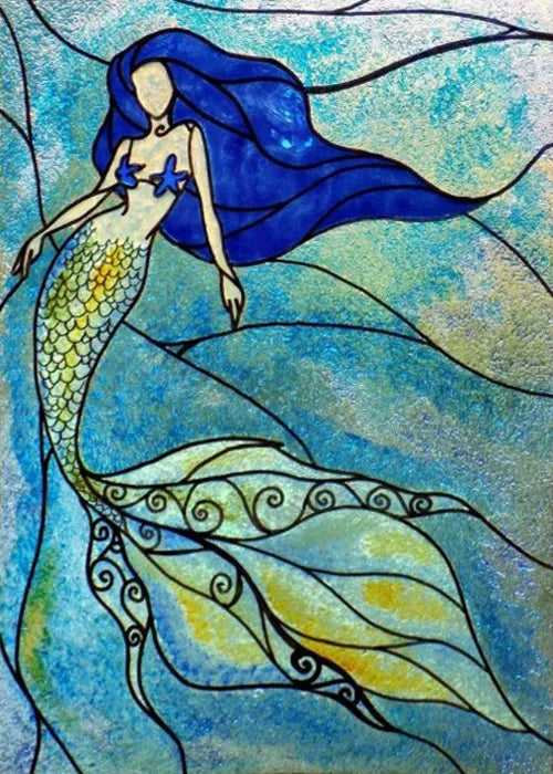 Custom Size Window Stained Glass Films,Mermaid,Flower, Fairy,People Painting Stickers for Bathroom, Door, Office, Home Decor