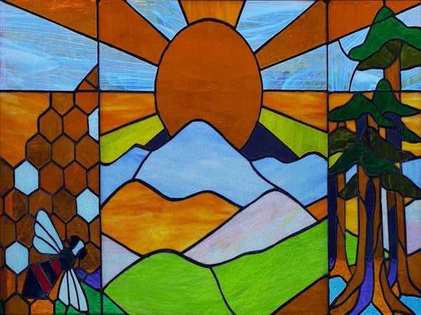 Landscape Painting Stained Glass Films, Transom Windows Film, Opaque Sticker, Self Adhesive, Static Cling, Custom Size