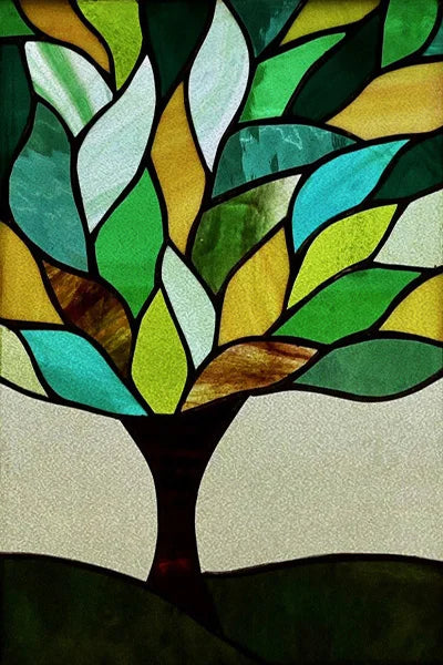 Custom Size Stained Glass Stickers,Static Cling,Frosted Privacy Print Tree, Window Door, Home Decor