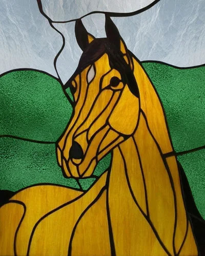 Custom size Stained Glass Window Film Retro Painted Horse Deer, Frosted Static Cling Art Colored Glass Films,Glass Sticker