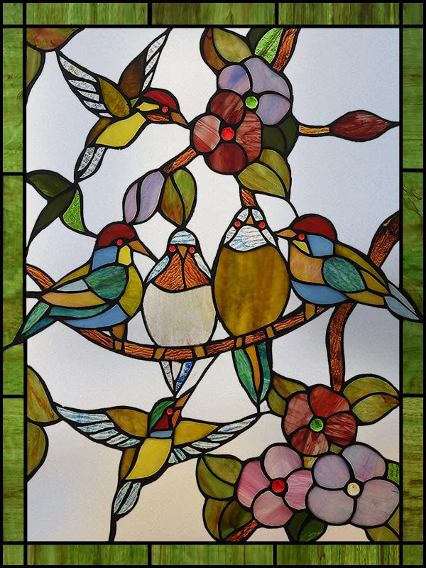 Frosted Stained Glass Window Film, Customized Art, Peacock Hummingbird Static Cling Sticker,Home Decor, Treatment