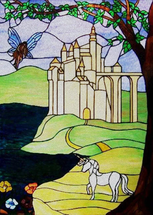 Window Film Stained Glass Stickers,Custom size Static Cling,Print Castle Church landscape Sailboat Sticker,Office Home Decor