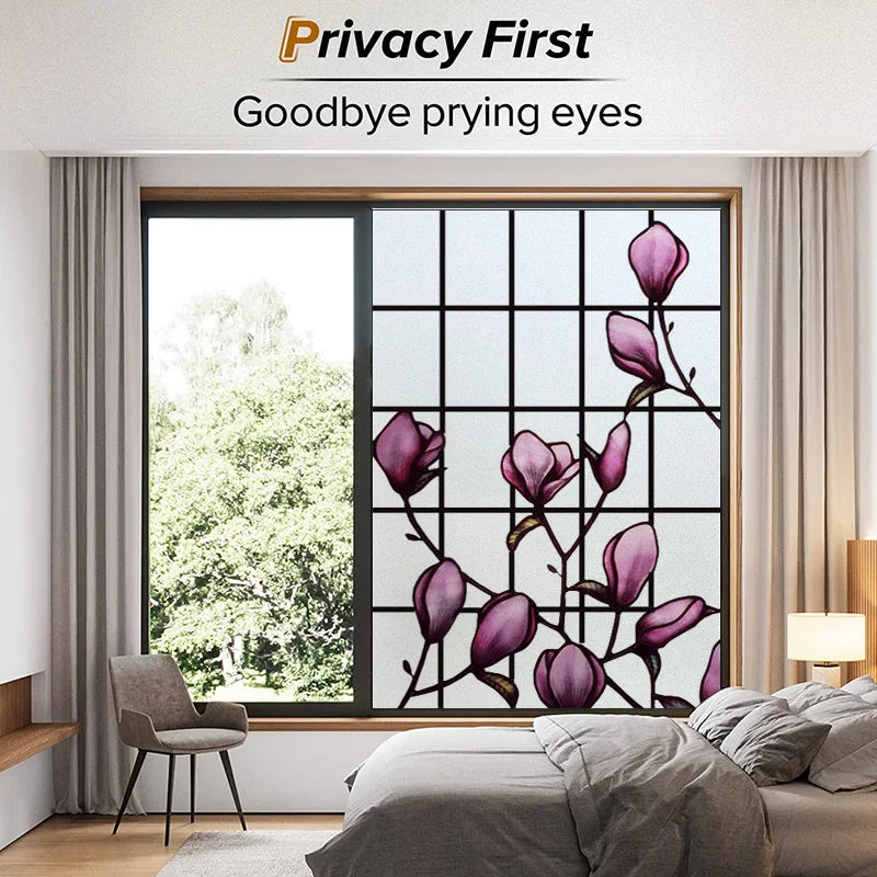 Window Film Stained Glass Films Frosted Static Cling Light-transparent Opaque Privacy Glass Sticker Home Decor Rose Flowers