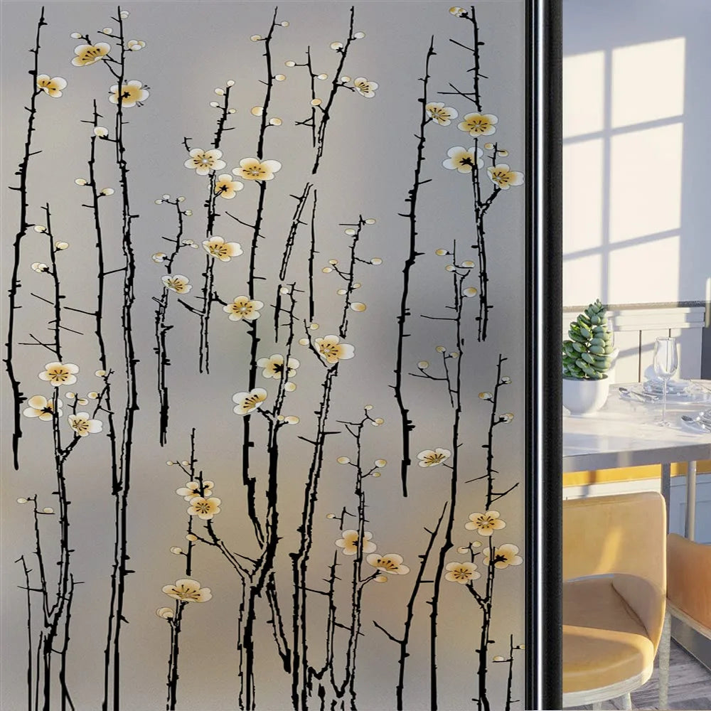 Custom Size Stained Glass Window Film,Frosted Privacy, Static Cling, Door Sticker,Bathroom, Home Decor, Tree, Mountain