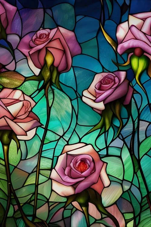 Stained Glass Film Window Sticker Static Cling  Remove Flower Rose Home Decoration for Windows,Custom designs welcom