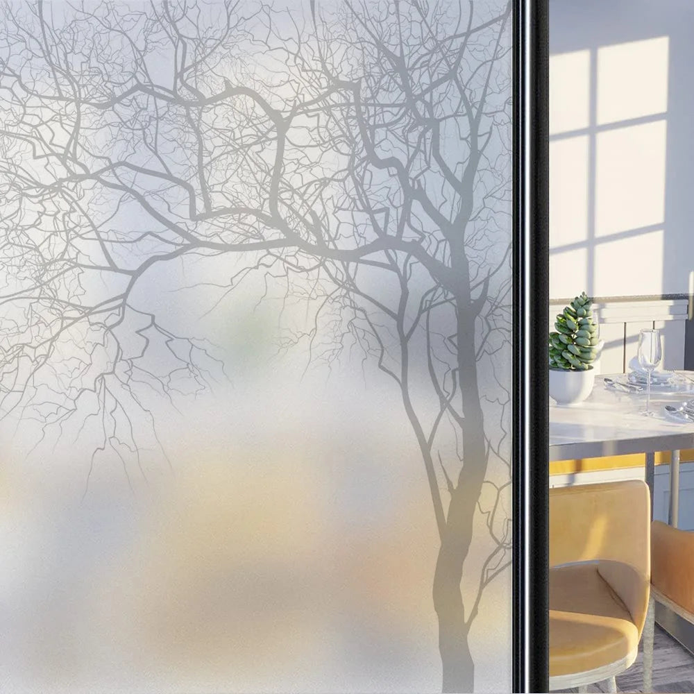 Custom Size Stained Glass Window Film,Frosted Privacy, Static Cling, Door Sticker,Bathroom, Home Decor, Tree, Mountain