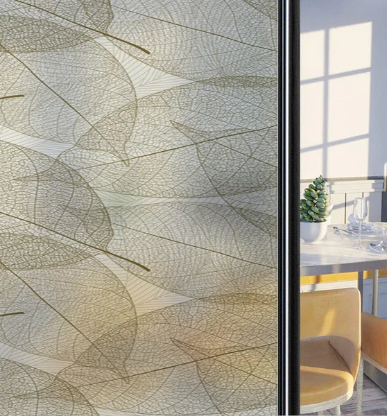 Customized Frosted Stained Glass Window Film, Art Deco Design Leaves,Static Cling, Remove Door Sticker,Home Decor