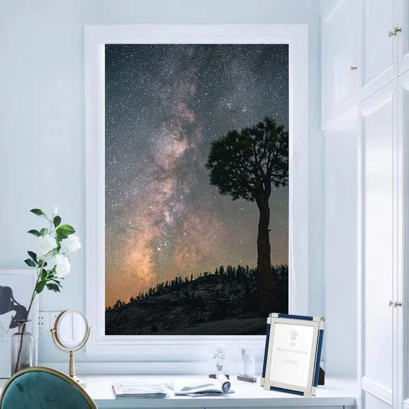 Stained Glass Window Glass Film Frosted Sticker Static Cling Starry Sky,Custom made any Window Size/Shape,Print with Your Photo