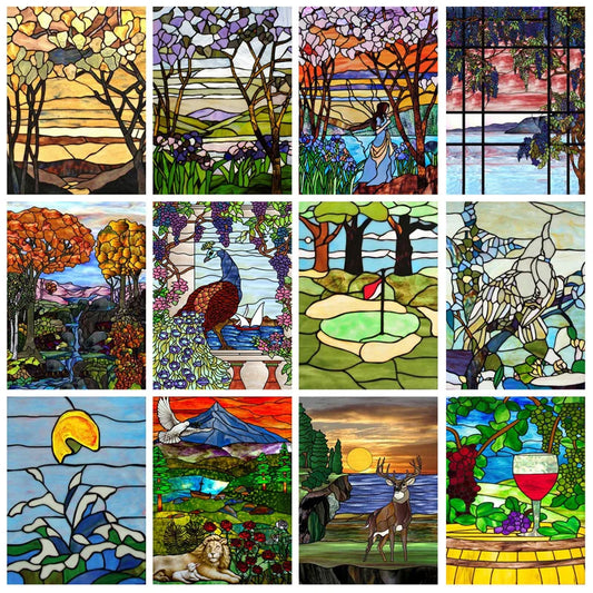 Window Film Frosted Stained Glass Films,Customized Privacy Static Cling,Retro Colorful Stickers For Shower Bathroom Skylight