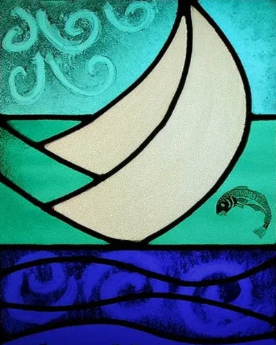 Frosted Stained Glass Window Film, Static Cling, Retro Door Sticker,Kitchen, Office, Home Decor, Customized,Sailboat