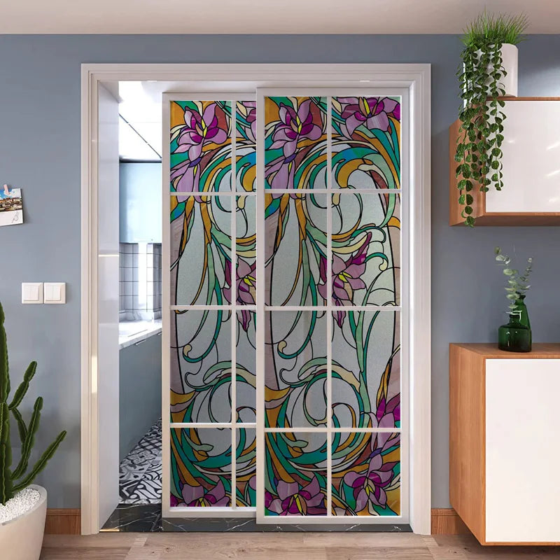 Customized Frosted Stained Glass Window Film, Church Static Cling,Privacy Retro Sticker, for Kitchen, Office, Home Decor