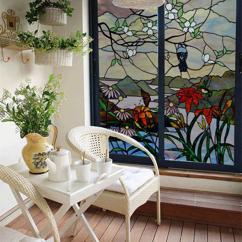 Custom Size Window Stained Glass Films,Bird,Peacock, Static Cling Stickers For Bathroom Bedroom Door Office Home Decor