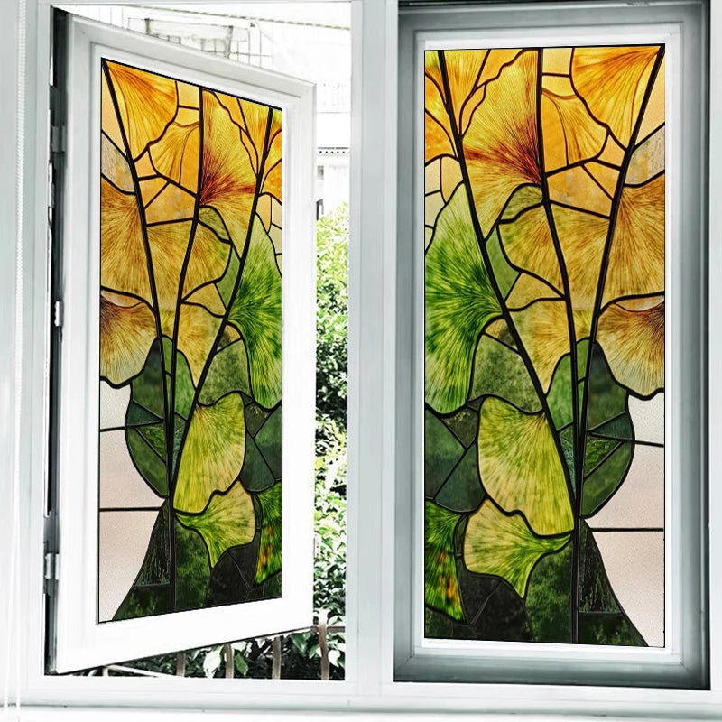 Window Film Stained Glass Films,Frosted Static Cling,Light-transparent Opaque Privacy Sticker,Home Decor,Ginkgo Leaf,Leaves