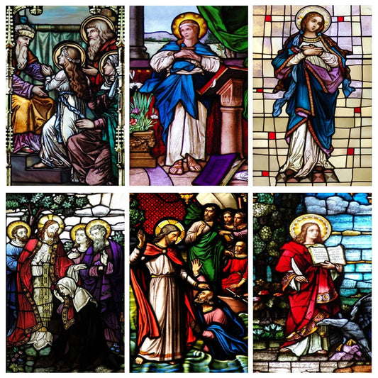 Window Film Frosted Stained Glass Films,Customized Jesus Virgin Mary Church Picture,Home Decor Static Cling Door Stickers