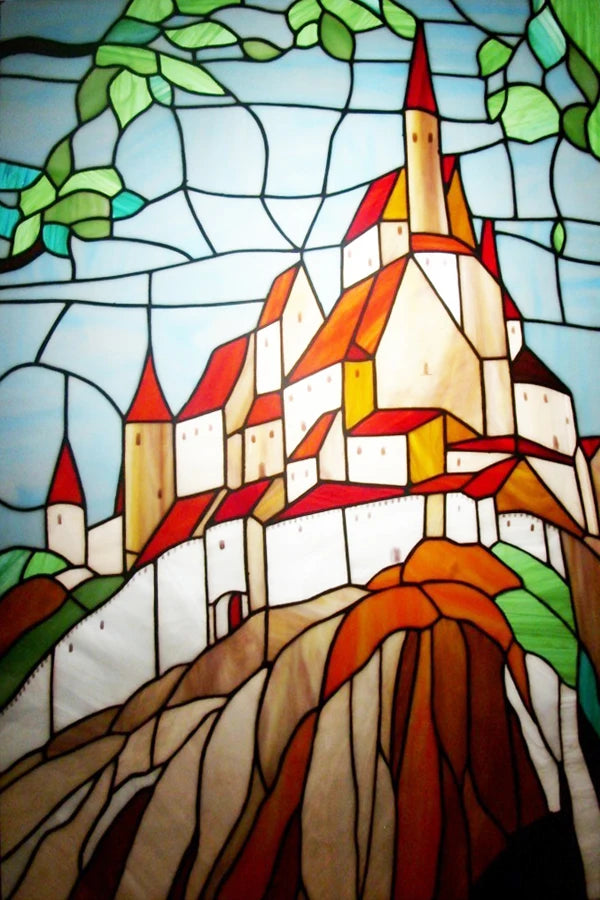 Custom size Stained Glass Films,Privacy Static Cling,Print Castle Lighthouse Sailboat Door Sticker,Office Home Decor