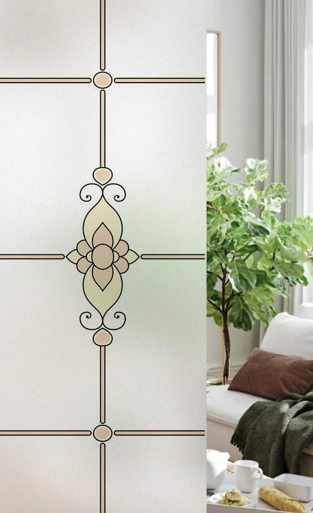 Custom Size Stained Glass Window Film, Frosted Privacy, Static Cling, Retro Country, Door Sticker, Bathroom, Office, Home Decor