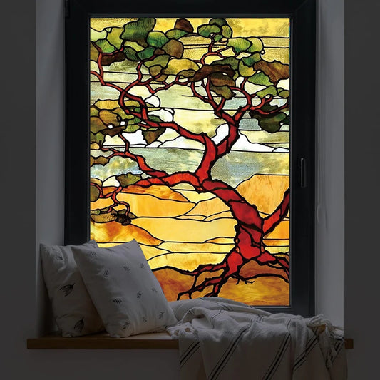 European Church Mosaic Art Glass Film Stained Window Opaque Sticker Self Adhesive/Static Cling Decor Privacy Do Custom Size Tree