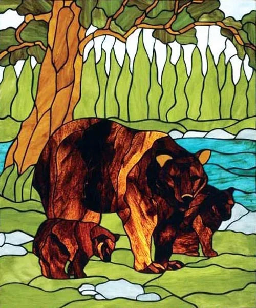 Stained Glass Window Film Frosted Glass Sticker Forest Customized Privacy Static Cling,Print Sticker,Bear,Office Home Decor