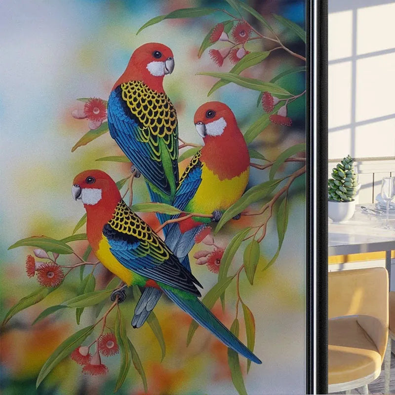 Frosted Stained Glass Window Film, Customized Art Deco Design, Birds Static Cling Sticker,Home Decor Foil, Treatment