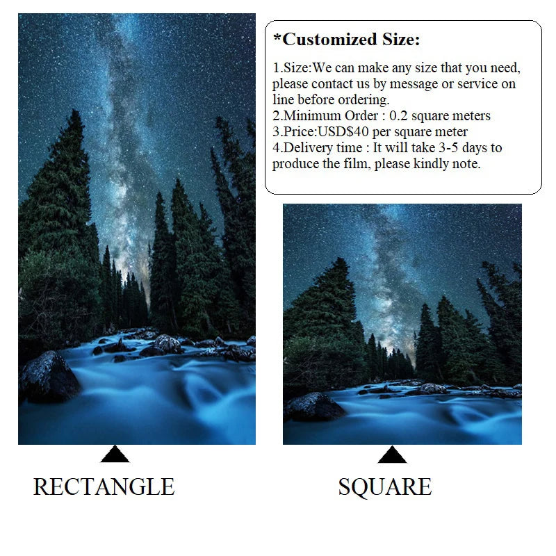 Stained Glass Window Glass Film Frosted Sticker Static Cling Starry Sky,Custom made any Window Size/Shape,Print with Your Photo