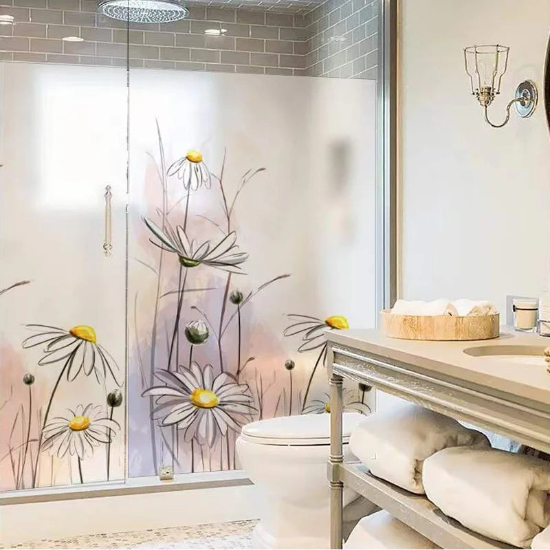 Stained Glass Film Window Sticker Static Cling DIY Easily Remove Daisy flower Home Decoration for Windows,Custom designs welcom