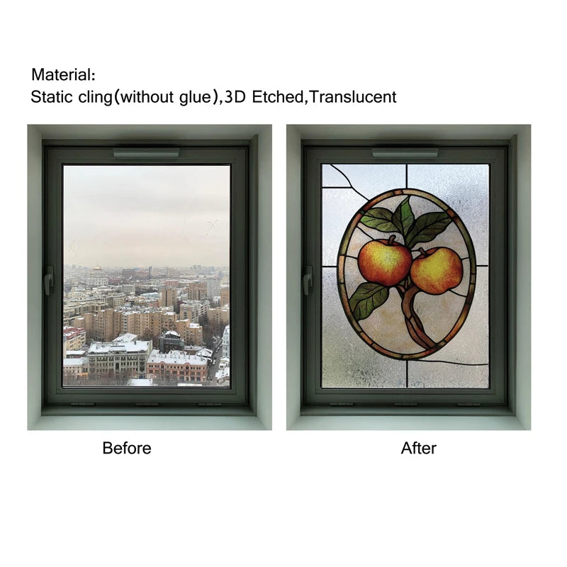 Custom Size 3D Matte Window Film, Stained Glass, Decorative UV Window Sticker, Privacy Frosted Static Cling Fruit, Home Decal