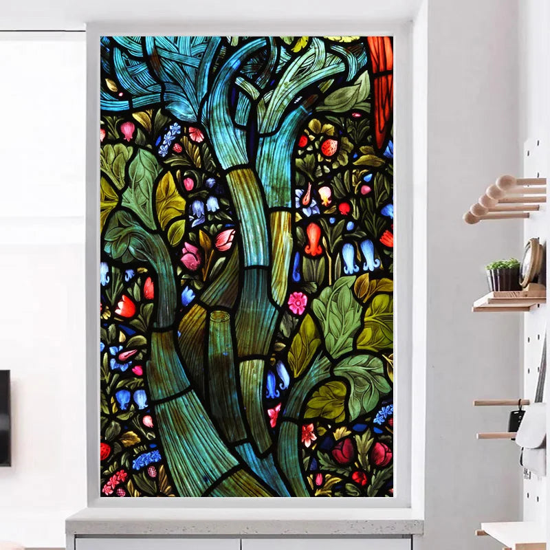 Frosted Stained Glass Window Film, Customized Tiffany Trees, Static Cling Sticker,Bathroom Door, Kitchen, Office, Home Decor