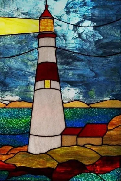 Custom Size Stained Glass Window Film, Retro Painted Frosted Static Cling, Vintage Glass Films Sticker, Lighthouse Sailboat