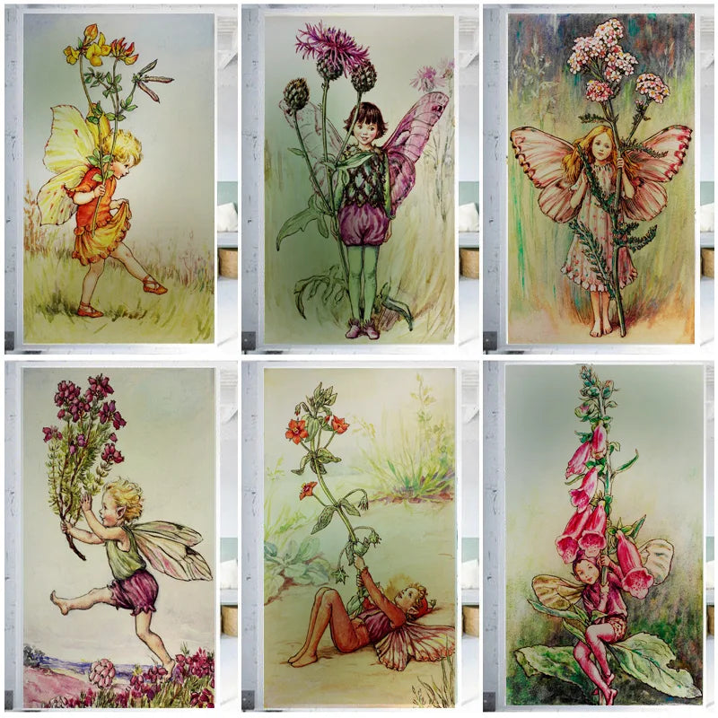 Custom Size Stained Glass Window Film, Flower Fairy Stickers, Static Cling for Kitchen, Bathroom, Bedroom, Door, Home Decor