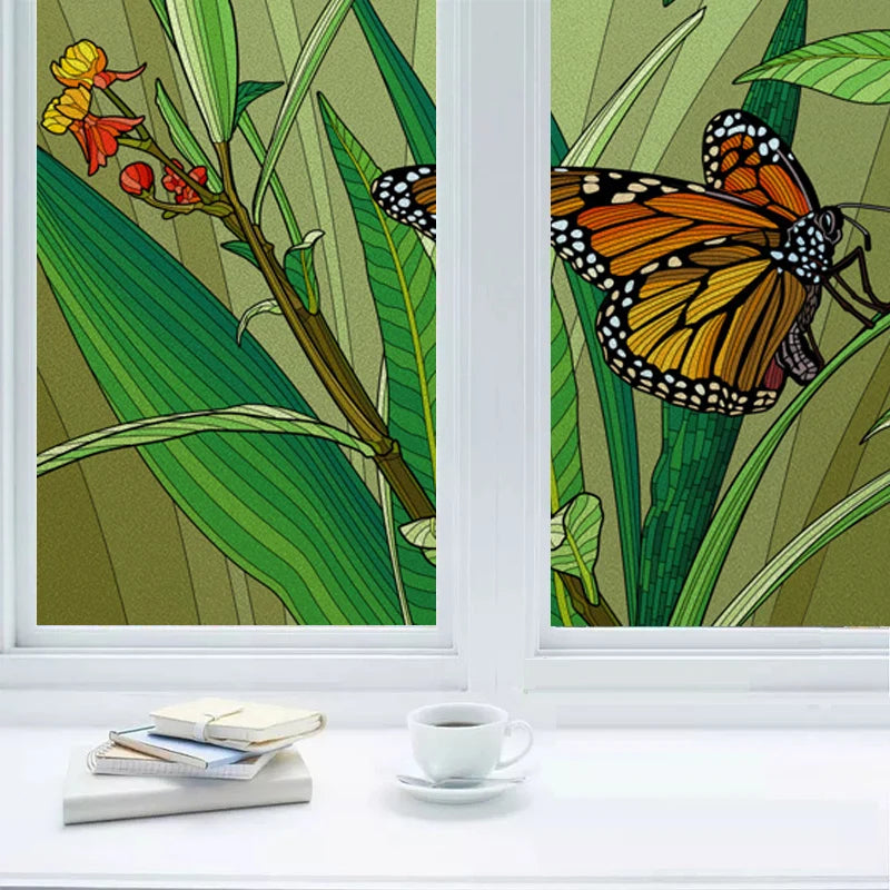 Frosted Stained Glass Film, Customized Art Deco Design, Color Static Cling Sticker,Home Decor Foil, Window Treatment