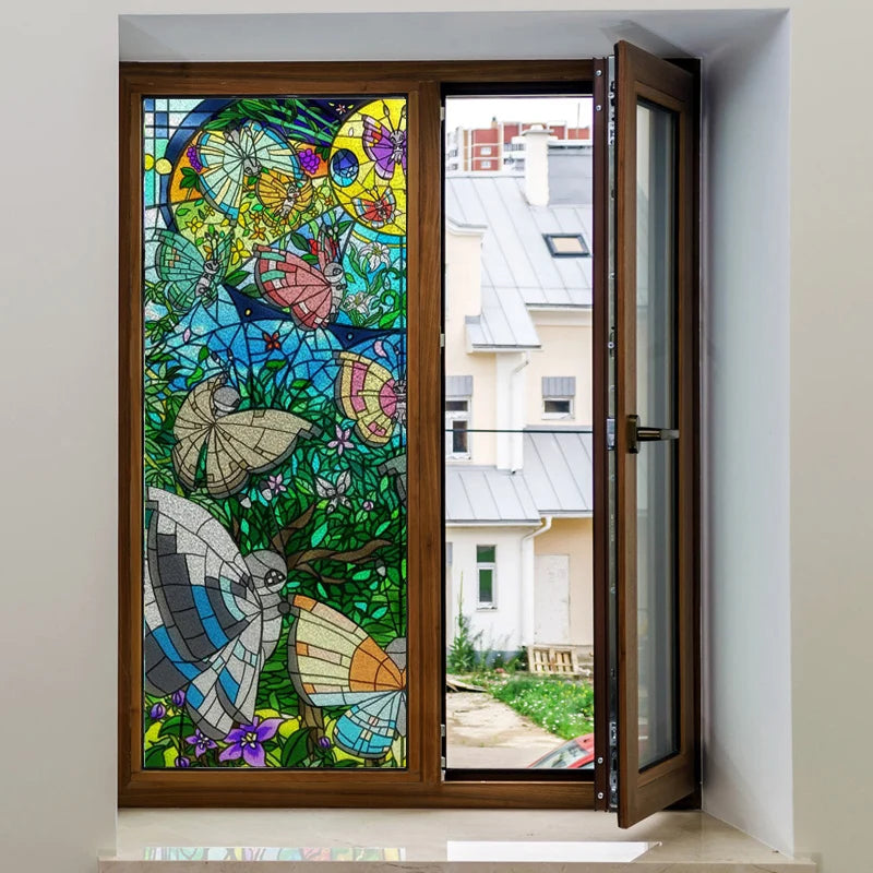 European Church Mosaic Stained Glass Films,Window Stickers Static Cling,Sun, Mosaic, Custom made to fit any Window Size or Shape